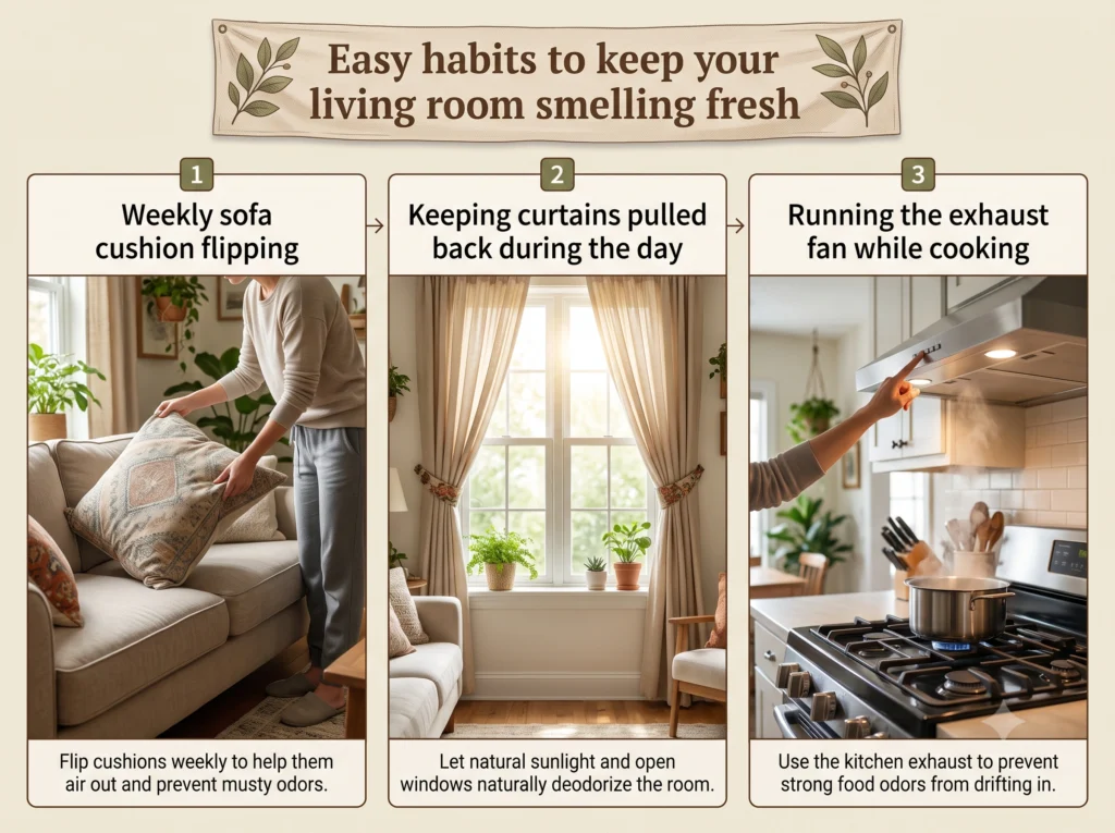 Easy habits to keep your living room smelling fresh